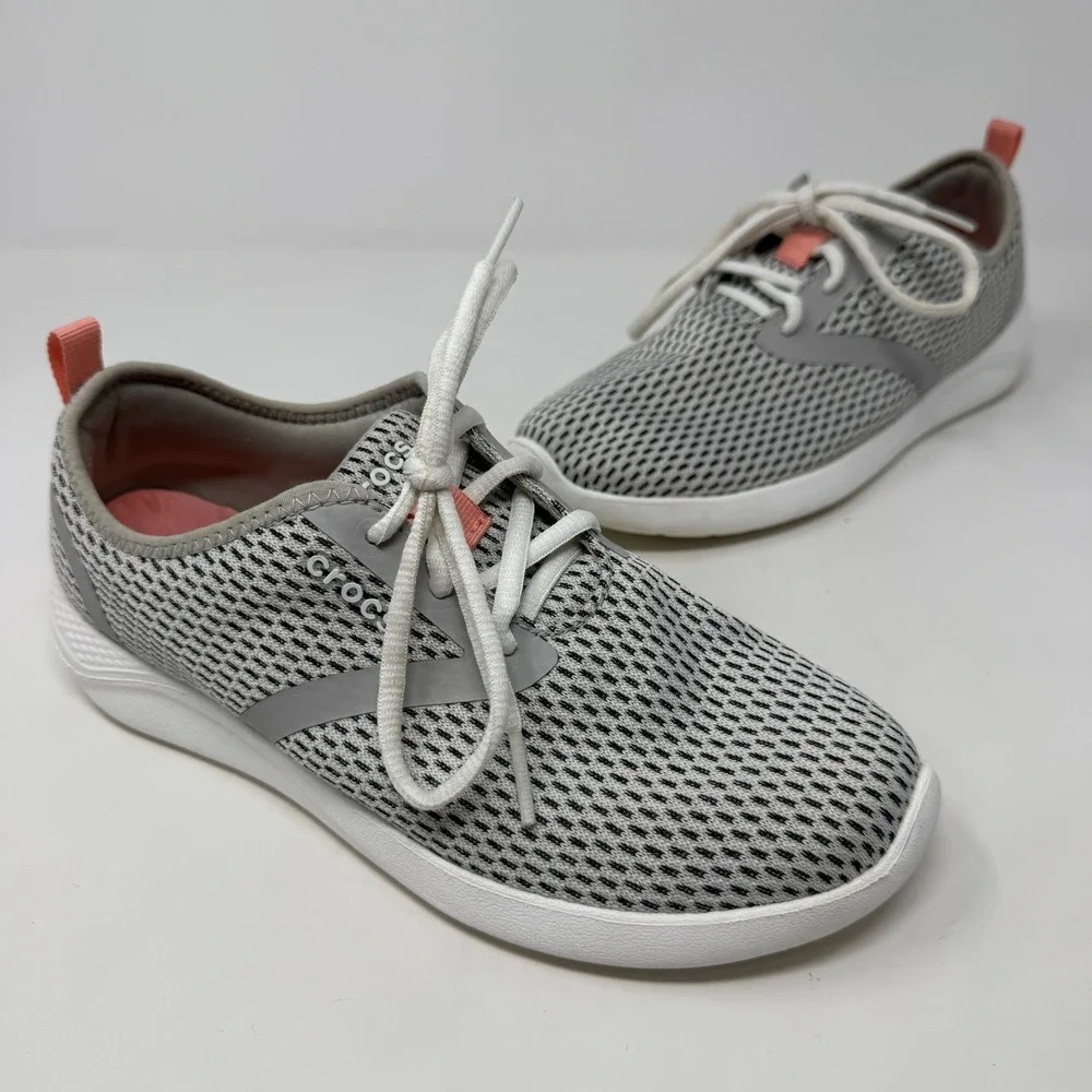 Crocs Literide Comfort Shoes Walking Mesh Sneaker Breathable Gray Women's Size 6